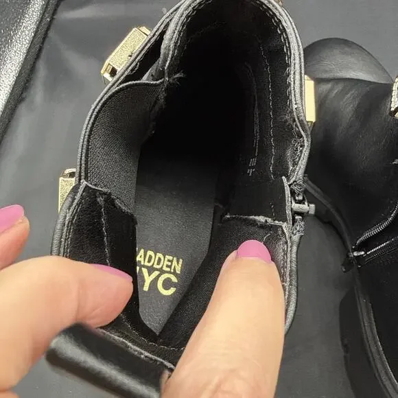 Madden NYC Women's Black Rhinestone Chain Zip Lug Sole Chelsie Ankle Boots Sz 9 - Picture 12 of 13